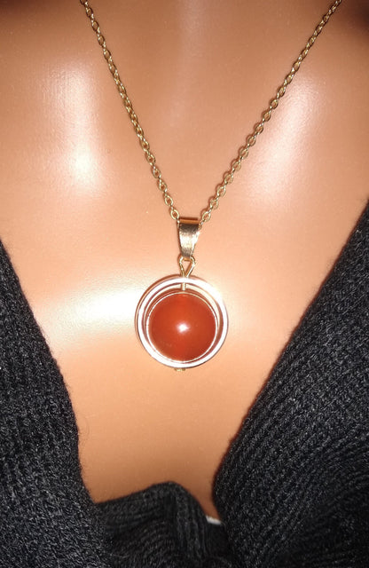 Carnelian necklace gold spinner, fidget spinner, orange sacral chakra.