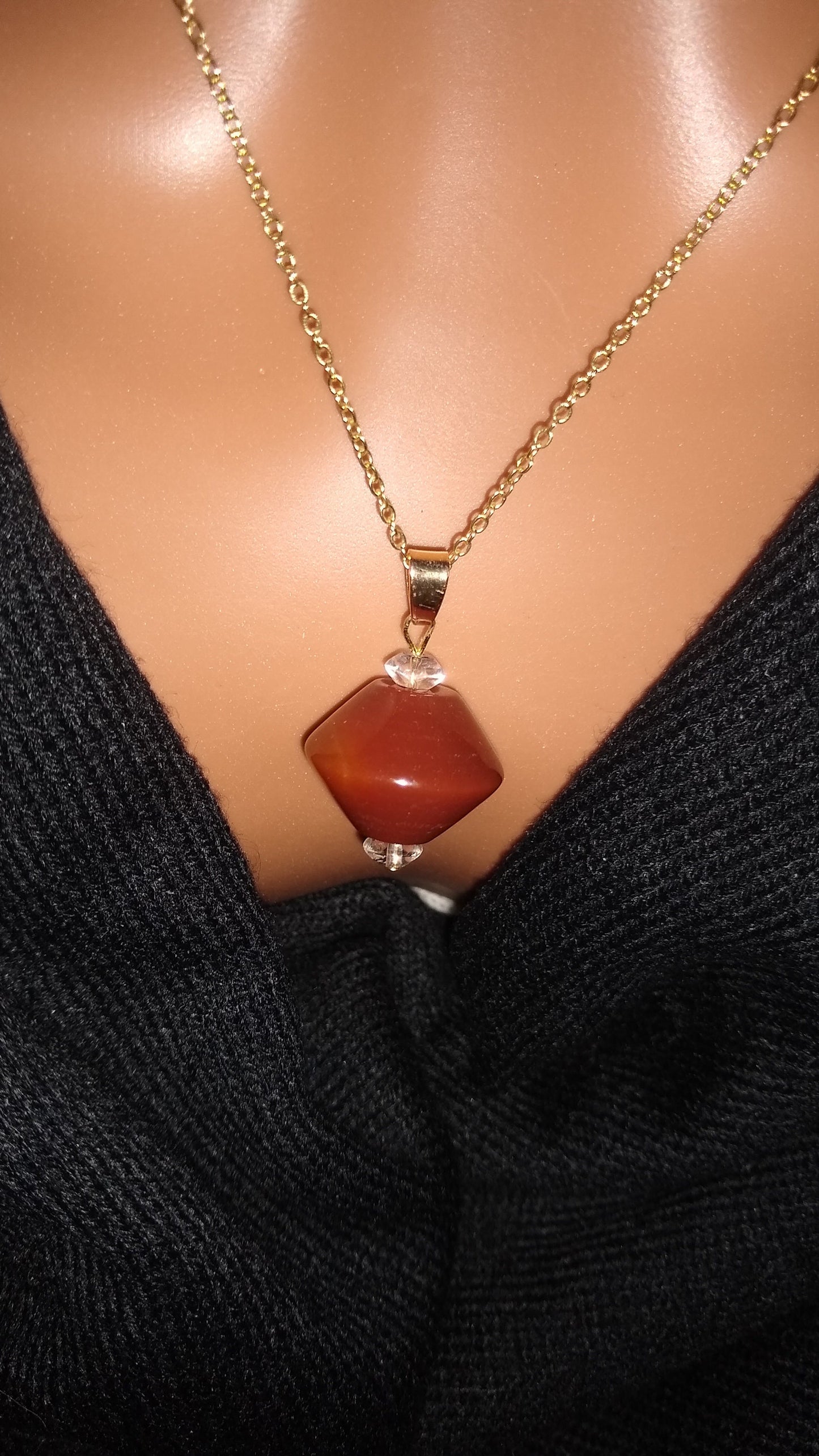 Carnelian necklace / Spinner / Attraction stone / Sacral chakra / real Carnelian / orange carnelian gemstone / gold silver chain /yoga gift