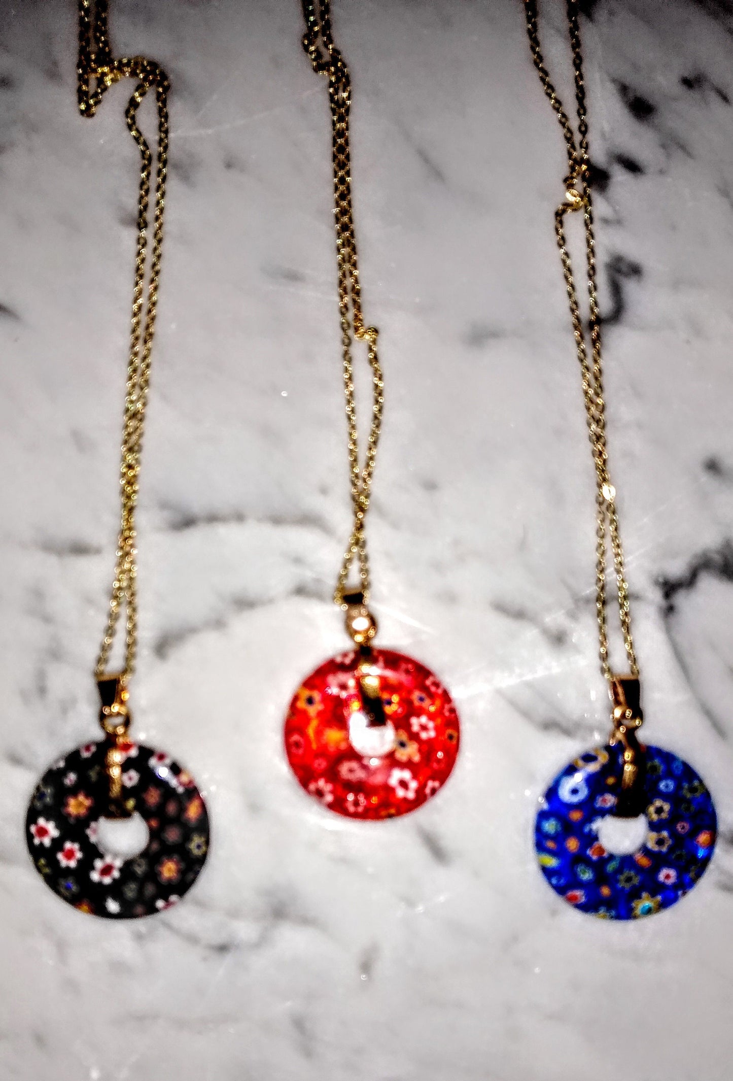 Italian Murano Millefiori Flower pendant, gold chain necklace / Millefiori glass / large pendant / doughnut pendant / flower necklace / gift